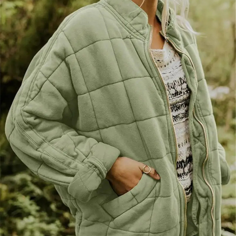 Veste Matelassée Courte Boutonnée Coupe Décontractée Confort