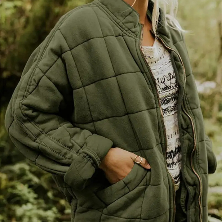 Veste Matelassée Courte Boutonnée Coupe Décontractée Confort