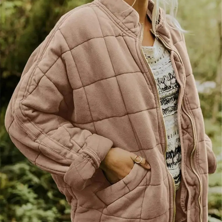 Veste Matelassée Courte Boutonnée Coupe Décontractée Confort