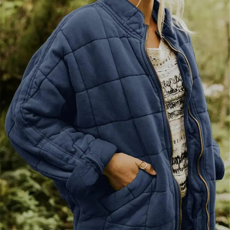 Veste Matelassée Courte Boutonnée Coupe Décontractée Confort
