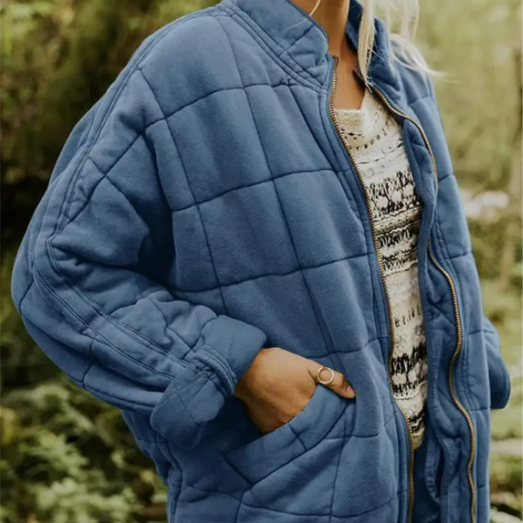 Veste Matelassée Courte Boutonnée Coupe Décontractée Confort