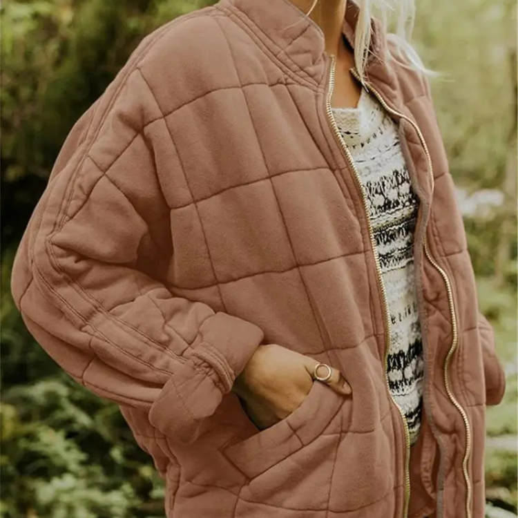 Veste Matelassée Courte Boutonnée Coupe Décontractée Confort