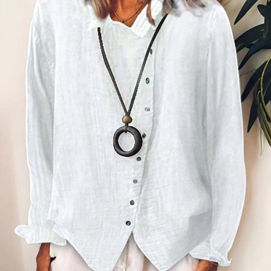 Blouse Unie à Col V Boutonné