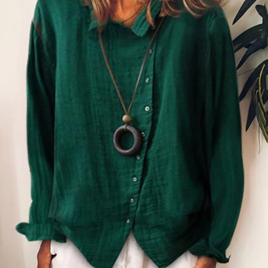 Blouse Unie à Col V Boutonné