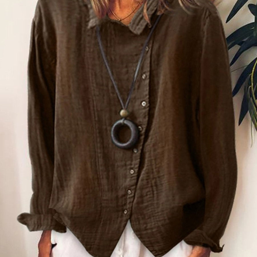 Blouse Unie à Col V Boutonné