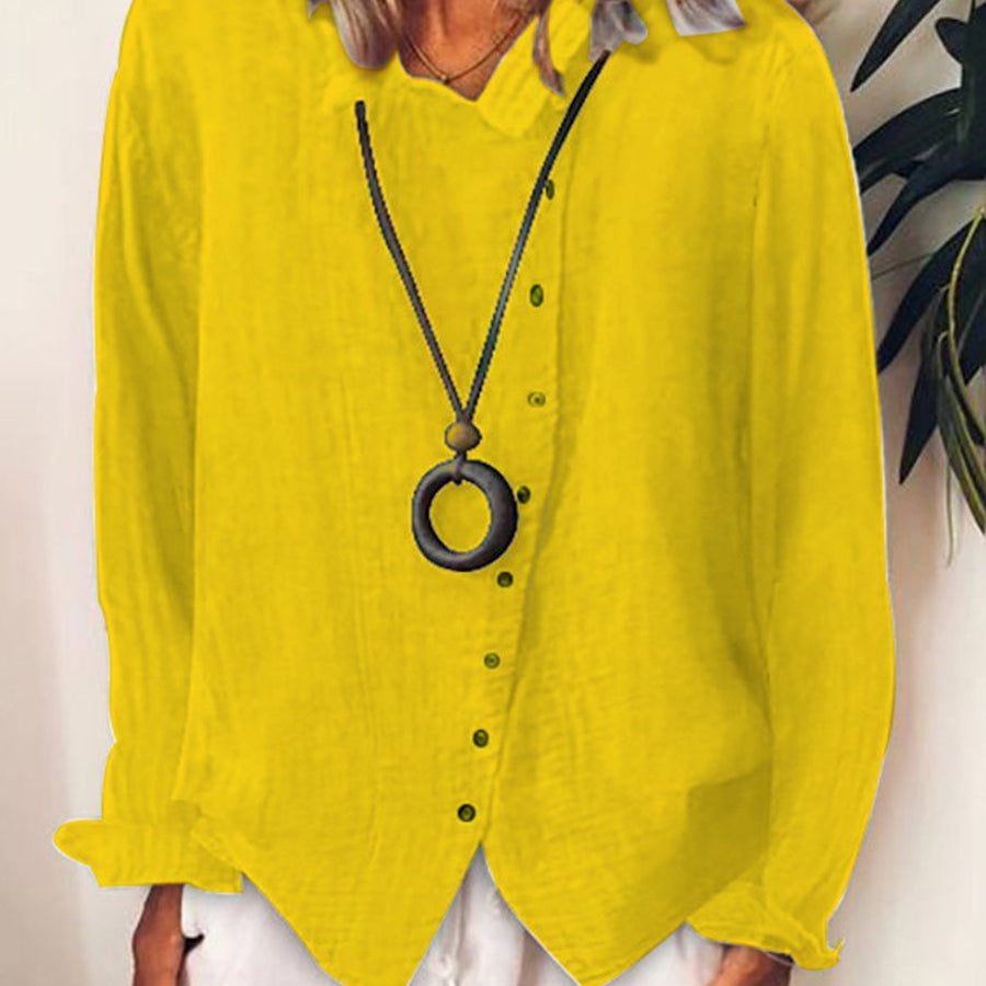 Blouse Unie à Col V Boutonné