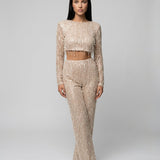 Ensemble femme crop top à sequins et pantalon large