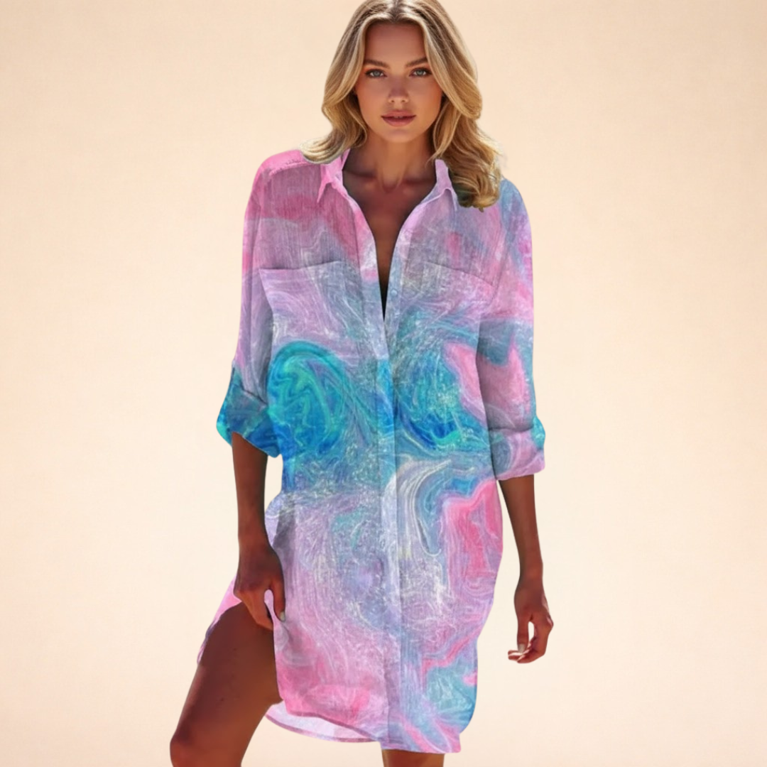 Robe Chemise Imprimée à Manches Longues