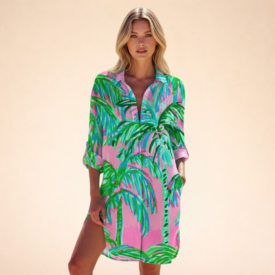 Robe Chemise Imprimée à Manches Longues