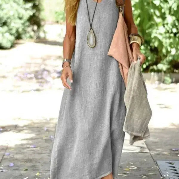 Robe Longue Femme Sans Manches à Col V