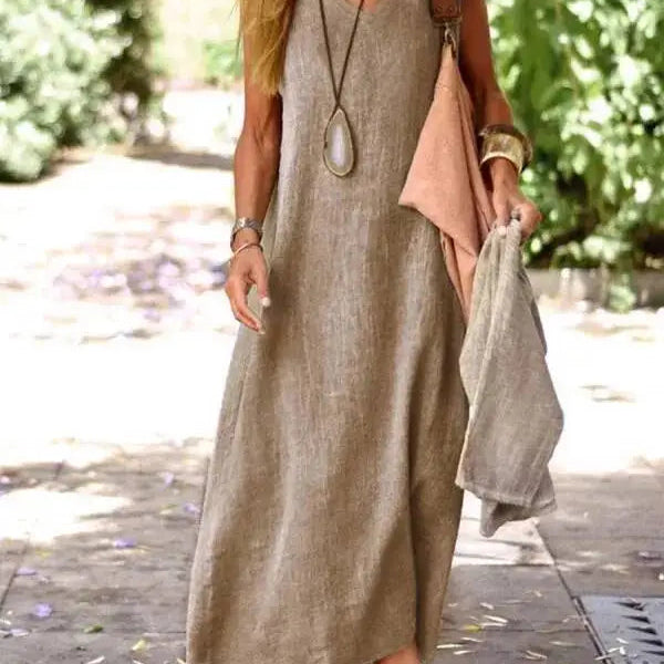Robe Longue Femme Sans Manches à Col V