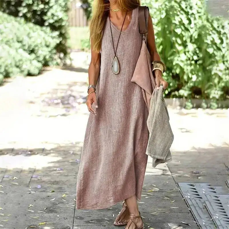 Robe Longue Femme Sans Manches à Col V