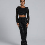 Ensemble femme crop top à sequins et pantalon large