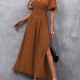Robe Femme Longue Élégante Fendue Taille Haute