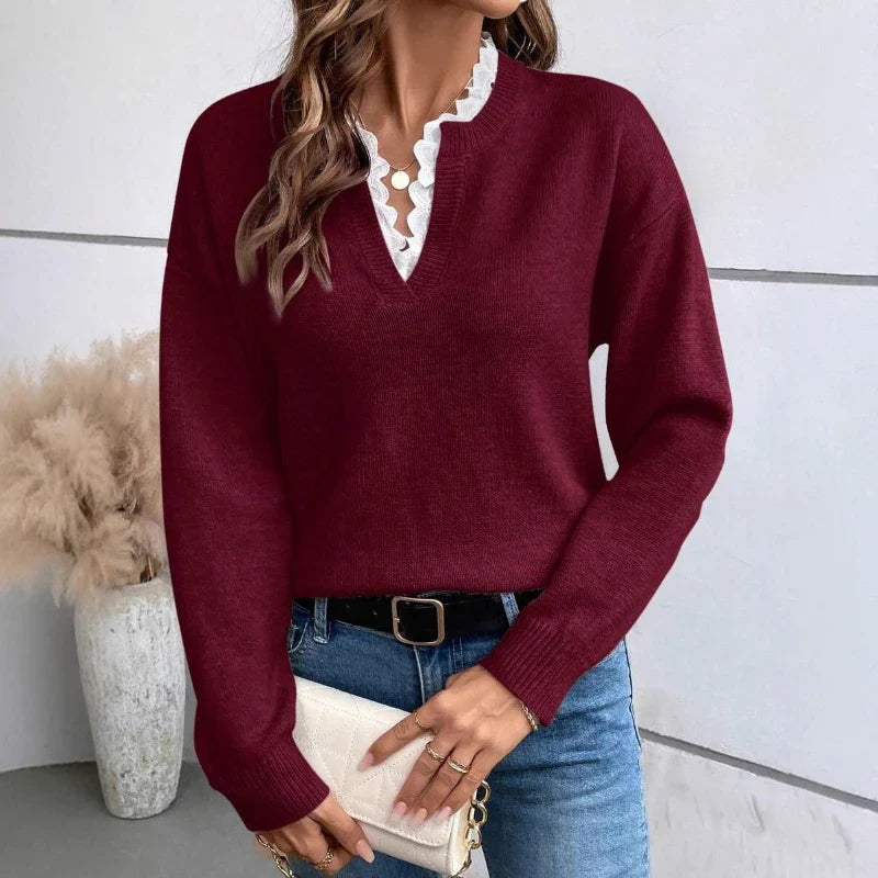 Pull Femme à Col V en Maille Côtelée