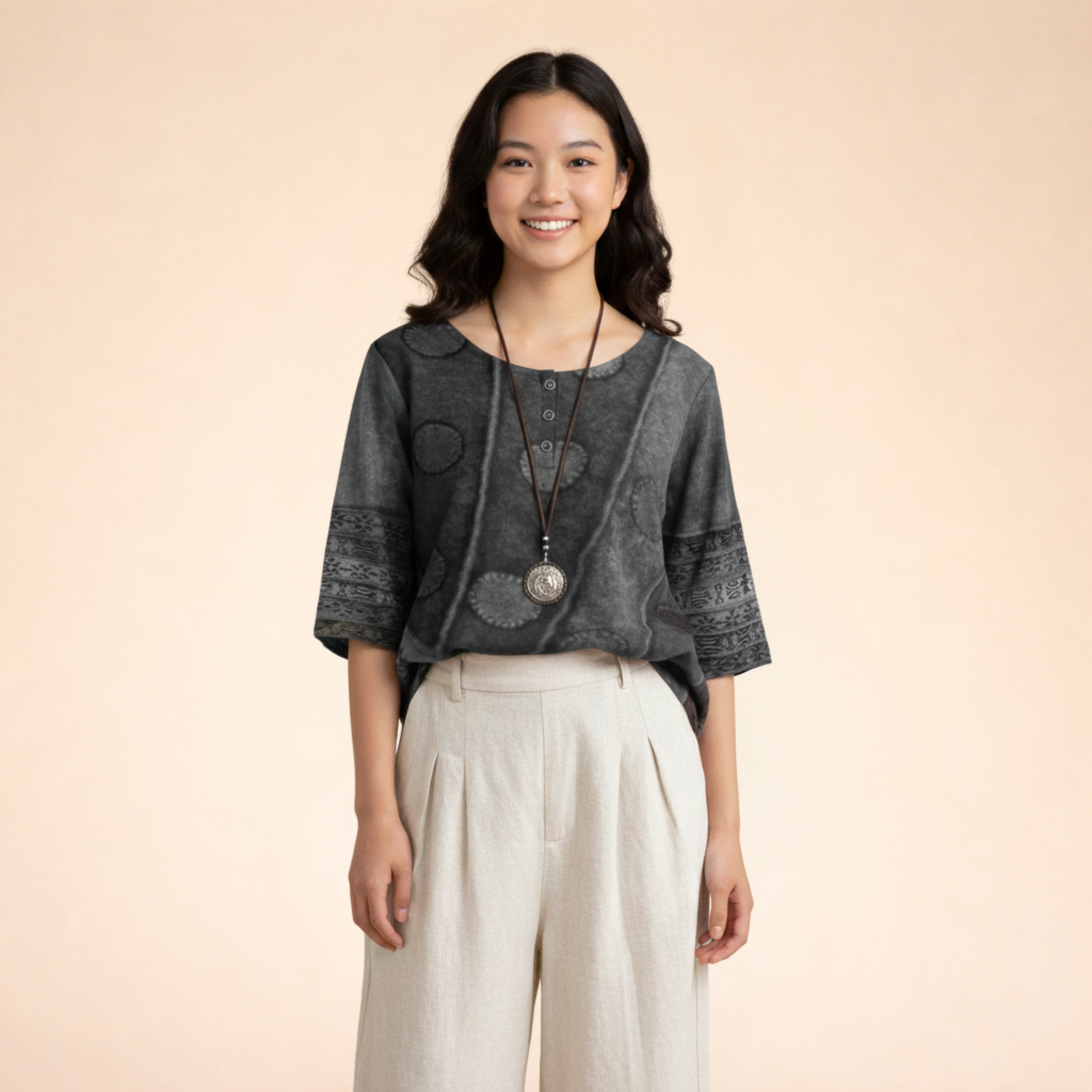 Blouse Imprimée à Col Rond
