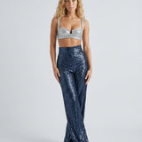 Pantalon femme large à sequins taille haute
