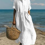 Robe Chemise Midi à Taille Froncée
