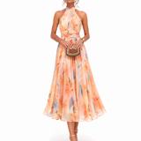Robe Midi Femme Fleurie à Col V Sans Manches