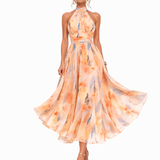 Robe Midi Femme Fleurie à Col V Sans Manches