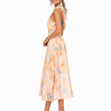 Robe Midi Femme Fleurie à Col V Sans Manches