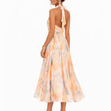 Robe Midi Femme Fleurie à Col V Sans Manches