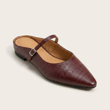Mules plates à enfiler aspect cuir pour femme