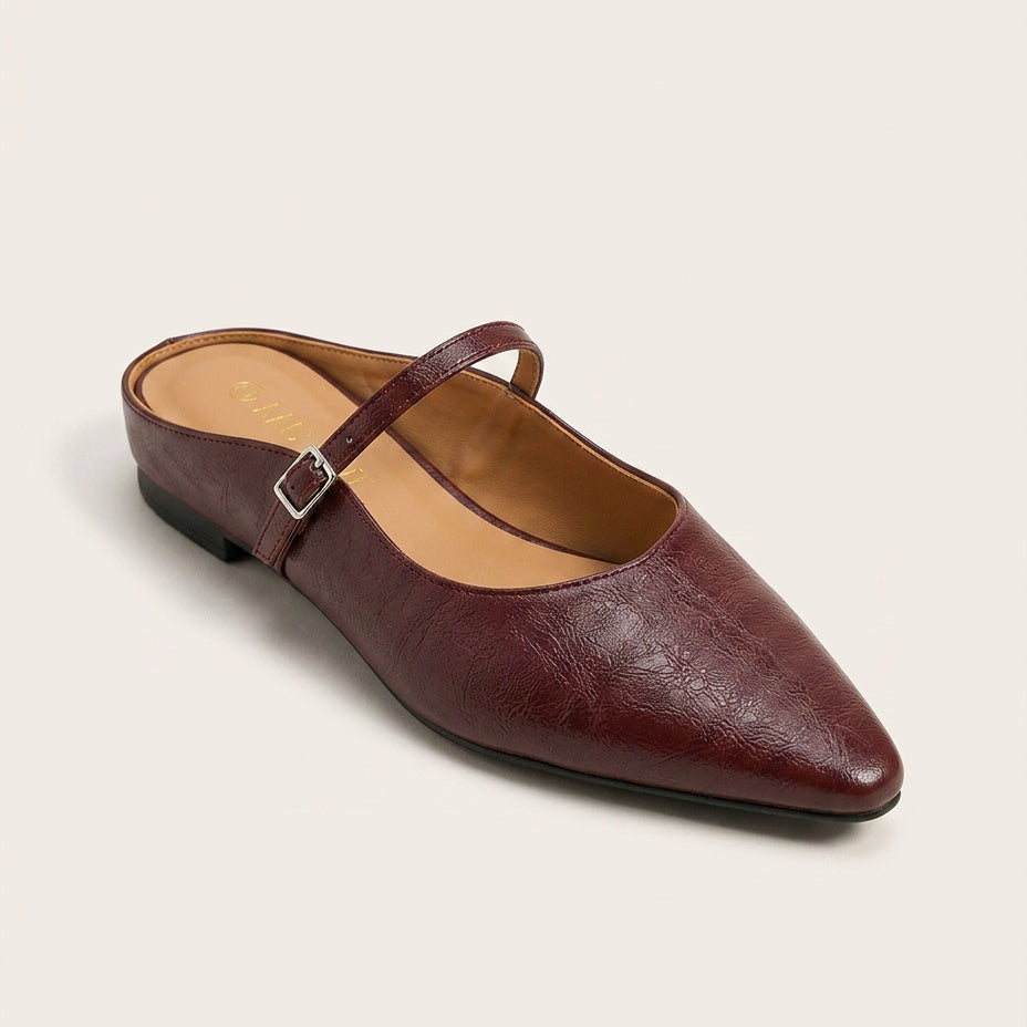 Mules plates à enfiler aspect cuir pour femme