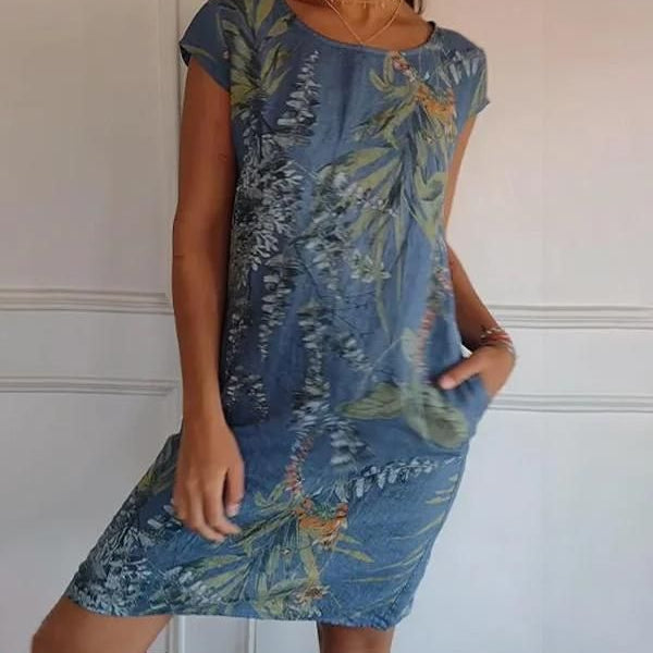 Robe Courte Imprimé Tropical Coupe Ample Été Chic