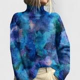 Pull femme oversize en maille à col roulé imprimé