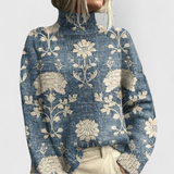 Pull femme oversize en maille à col roulé imprimé