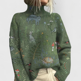 Pull femme oversize en maille à col roulé imprimé