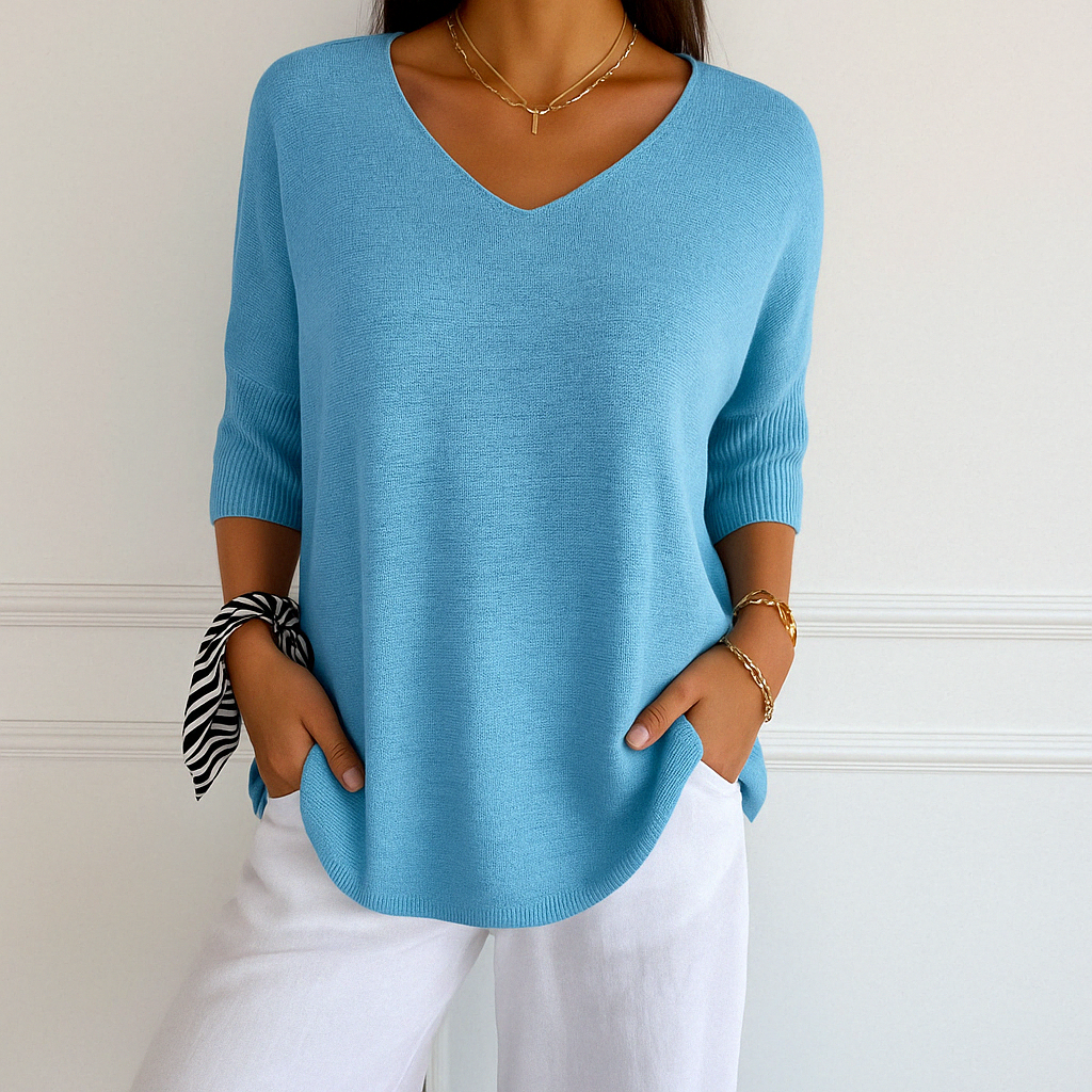 T-Shirt Femme Col V Ample – Haut Léger Décontracté