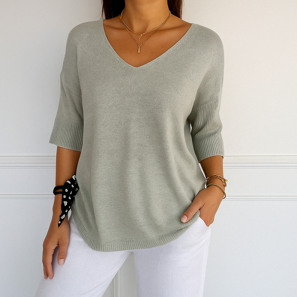 T-Shirt Femme Col V Ample – Haut Léger Décontracté