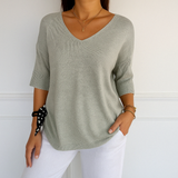 T-Shirt Femme Col V Ample – Haut Léger Décontracté