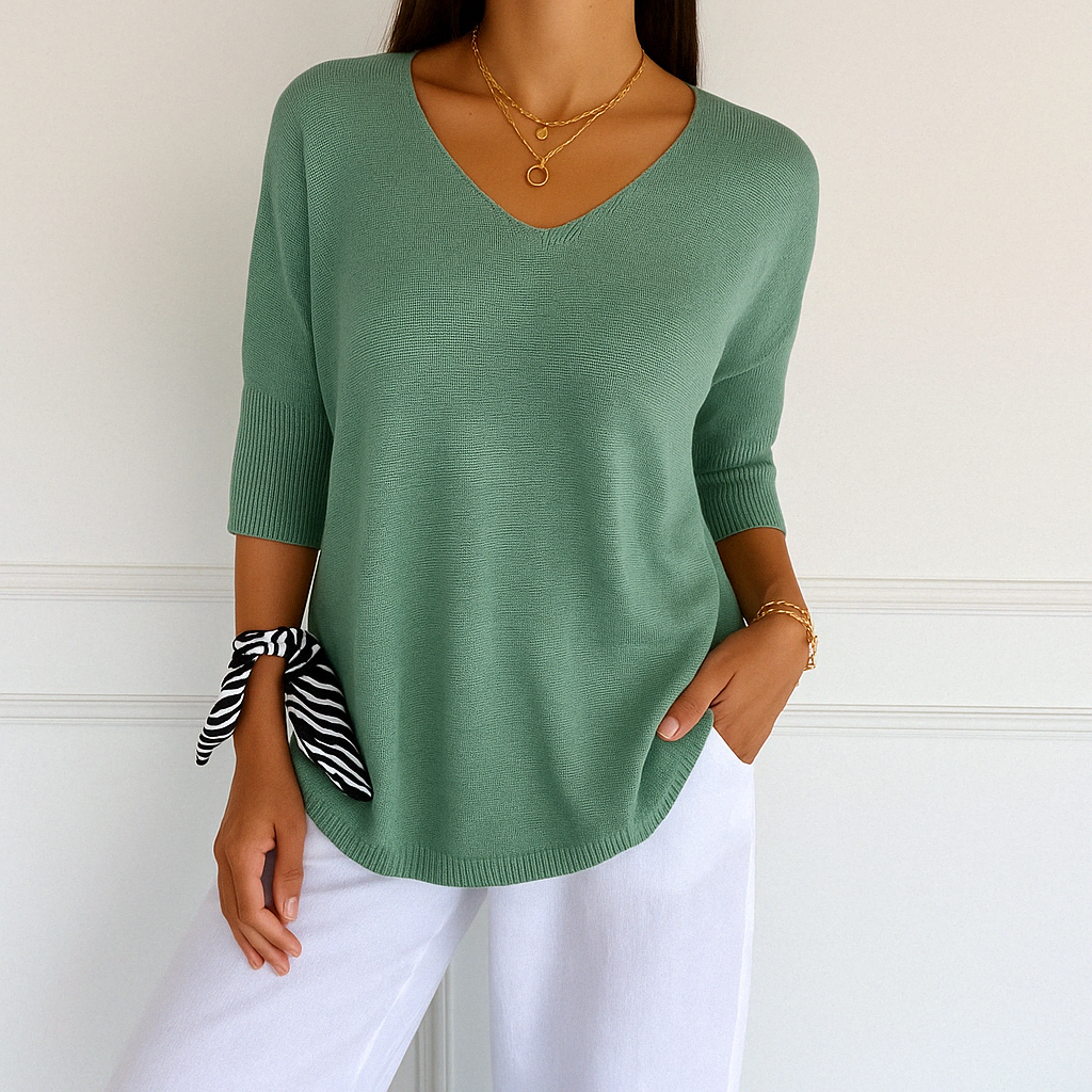 T-Shirt Femme Col V Ample – Haut Léger Décontracté