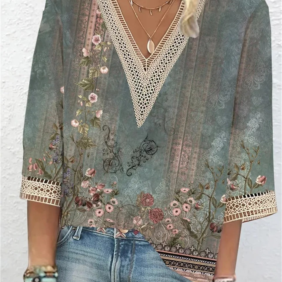 Blouse Imprimée à Col V