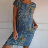 Robe Courte Imprimée à Col Rond