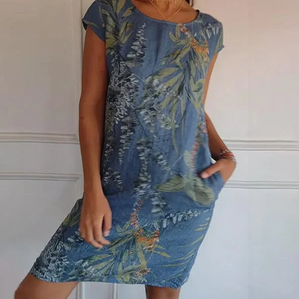 Robe Courte Imprimée à Col Rond