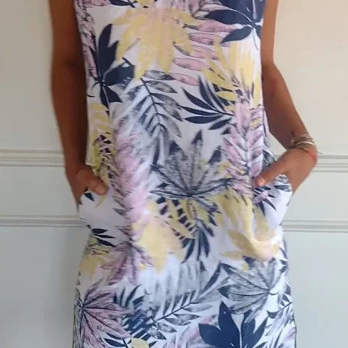 Robe Courte Imprimée à Col Rond