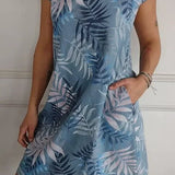 Robe Courte Imprimée à Col Rond