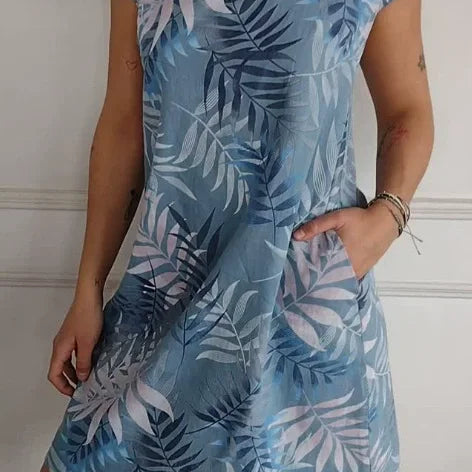 Robe Courte Imprimée à Col Rond