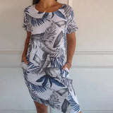Robe Courte Imprimée à Col Rond