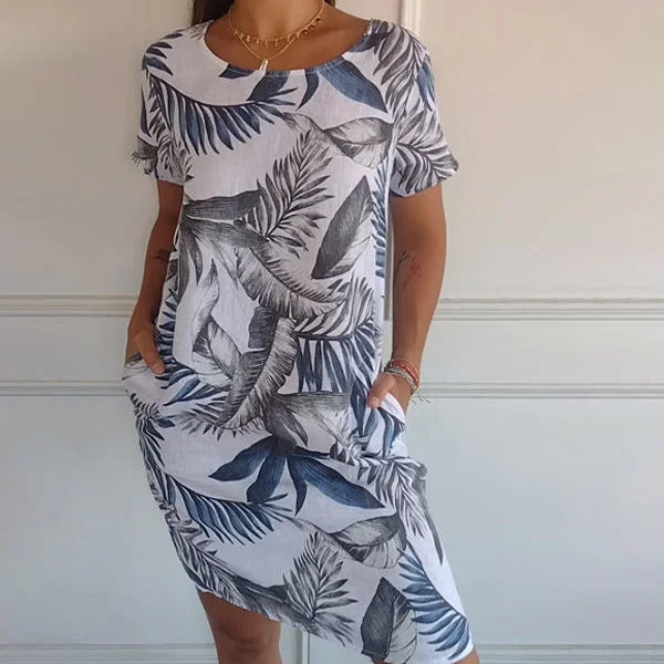 Robe Courte Imprimée à Col Rond