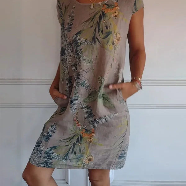 Robe Courte Imprimée à Col Rond
