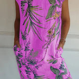 Robe Courte Imprimée à Col Rond