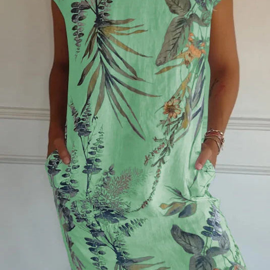 Robe Courte Imprimée à Col Rond