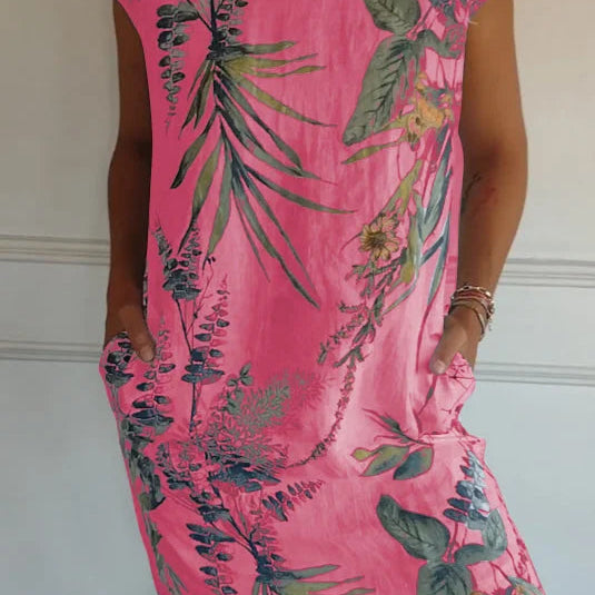 Robe Courte Imprimée à Col Rond