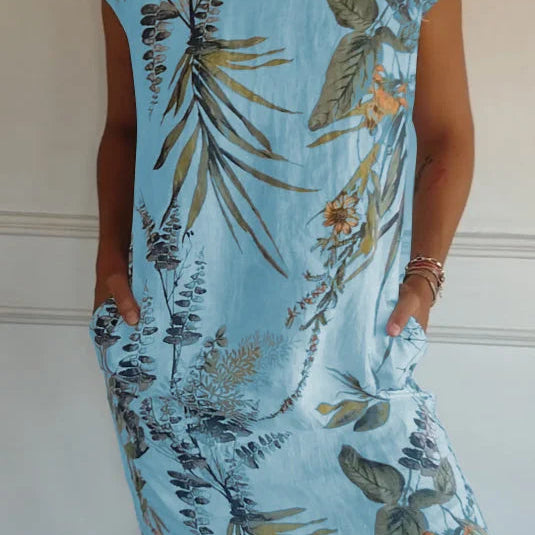 Robe Courte Imprimée à Col Rond