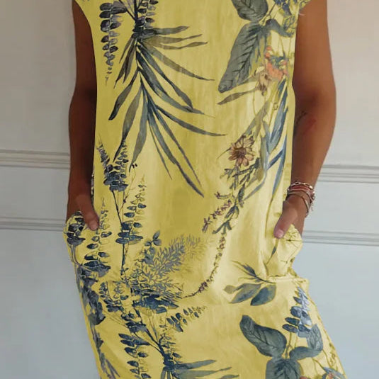 Robe Courte Imprimée à Col Rond